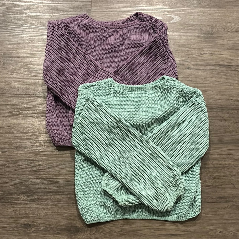 H&M V-Neck Sweaters Purple and Green Chunky Knit